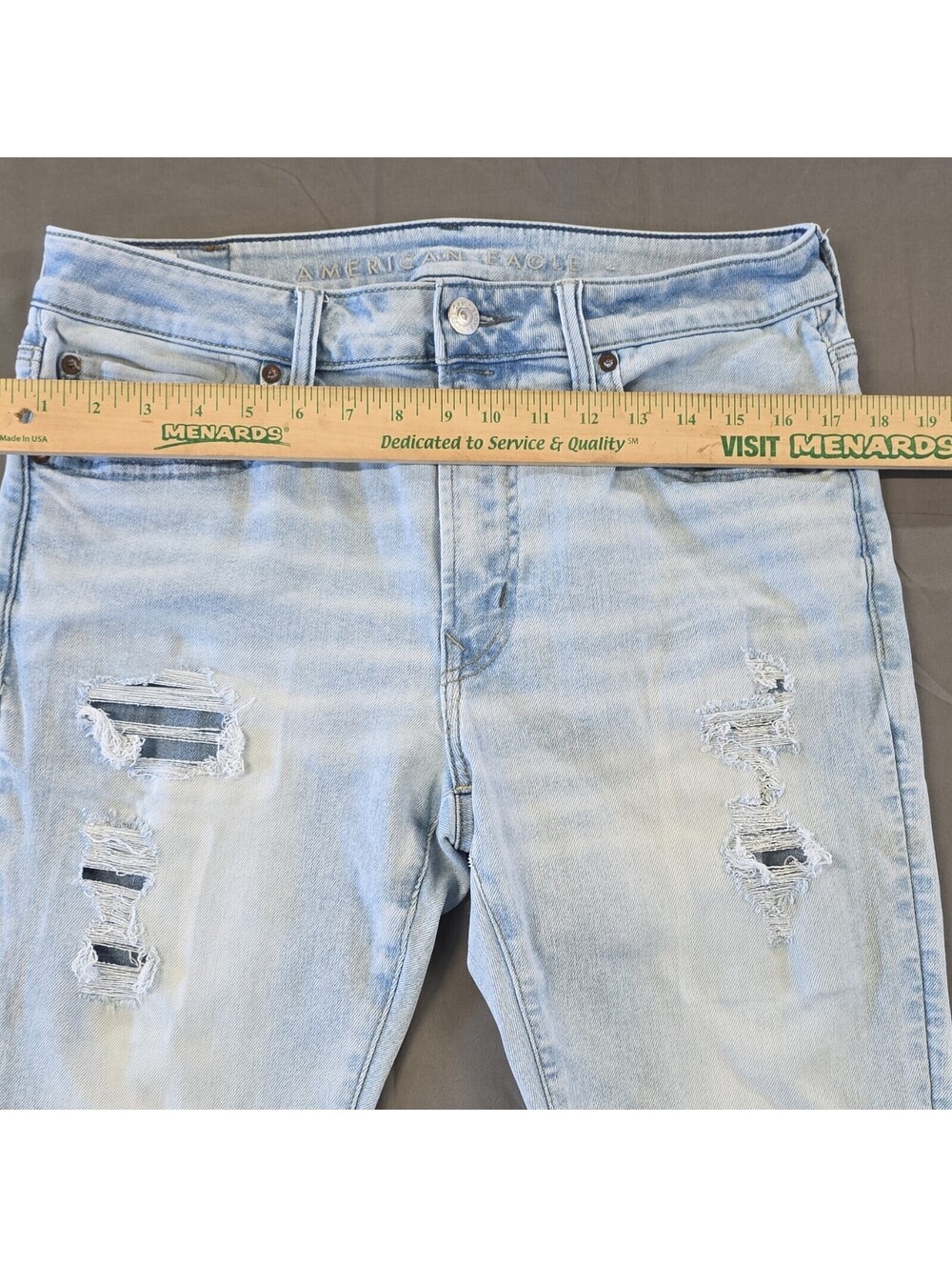 American Eagle Outfitters Real Good Slim Distressed Light Wash Stretch Jeans - Picture 6 of 9